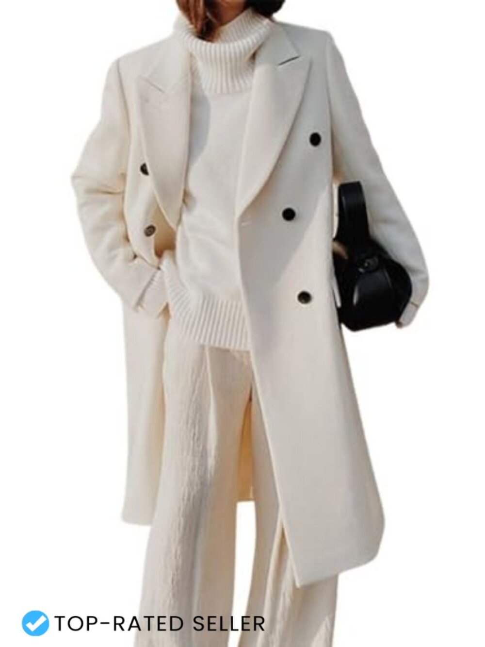 Wool Blend Double Breasted Pea Coat Notched Lapel Winter Overcoat